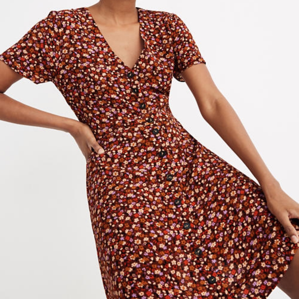 MADEWELL Button Front Mini Dress In Spring Prairie